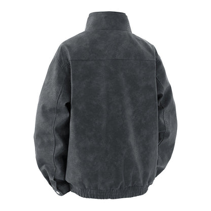 Herren Lederjacke Klassisch Wildleder Schwarz Mit Taschen