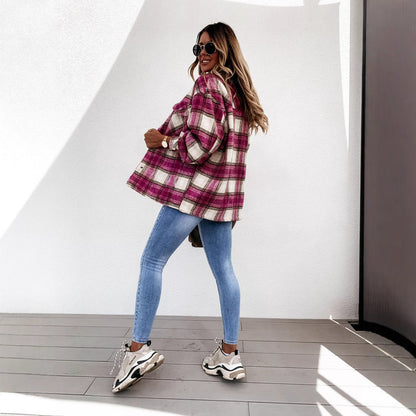 Übergroße Damen Pulloverjacke Karomuster Großes Modell