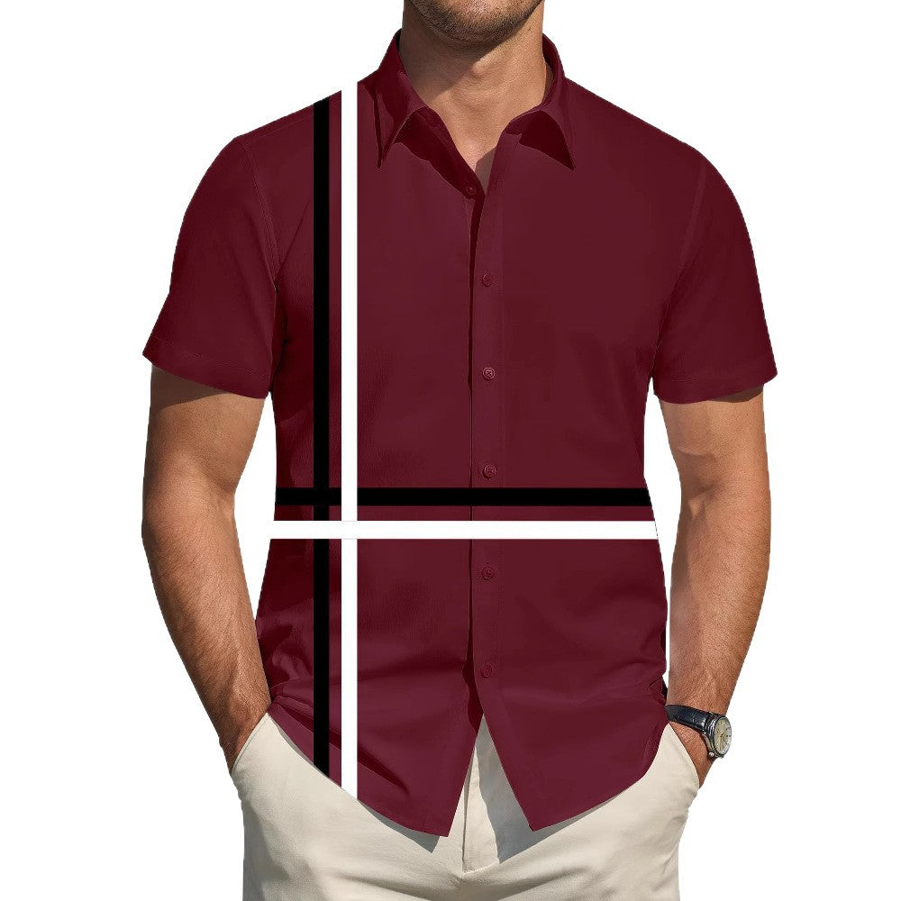 Herren Kurzarmhemd Elegantes Linienmuster Modern Slim Fit