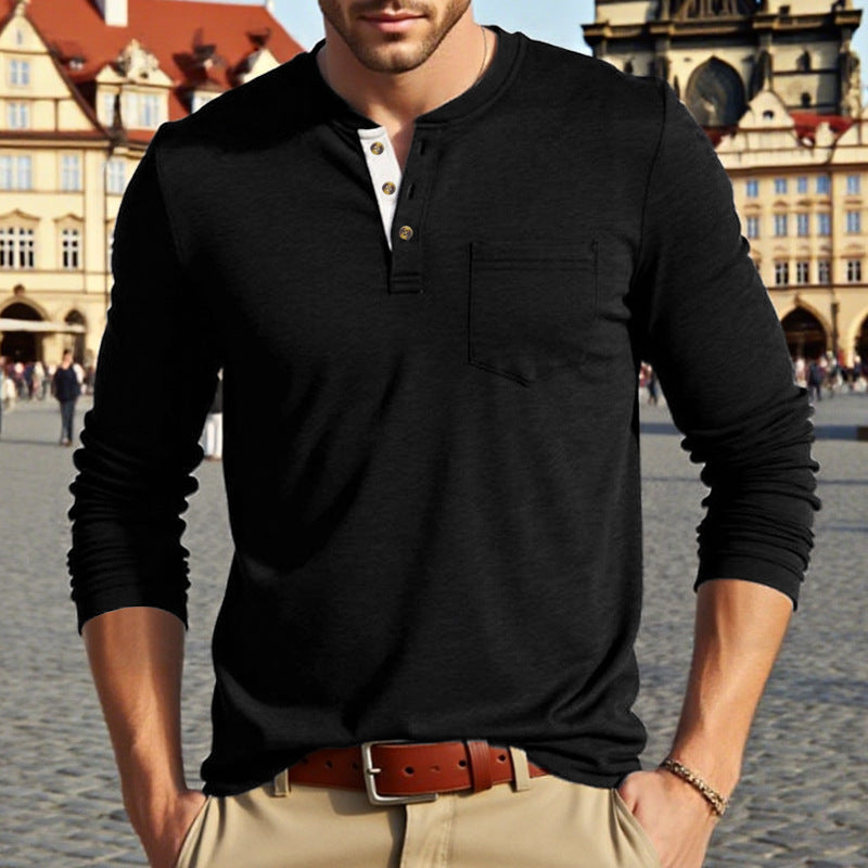 Herren Langarmshirt Modern Knopf Detail Elegante Optik