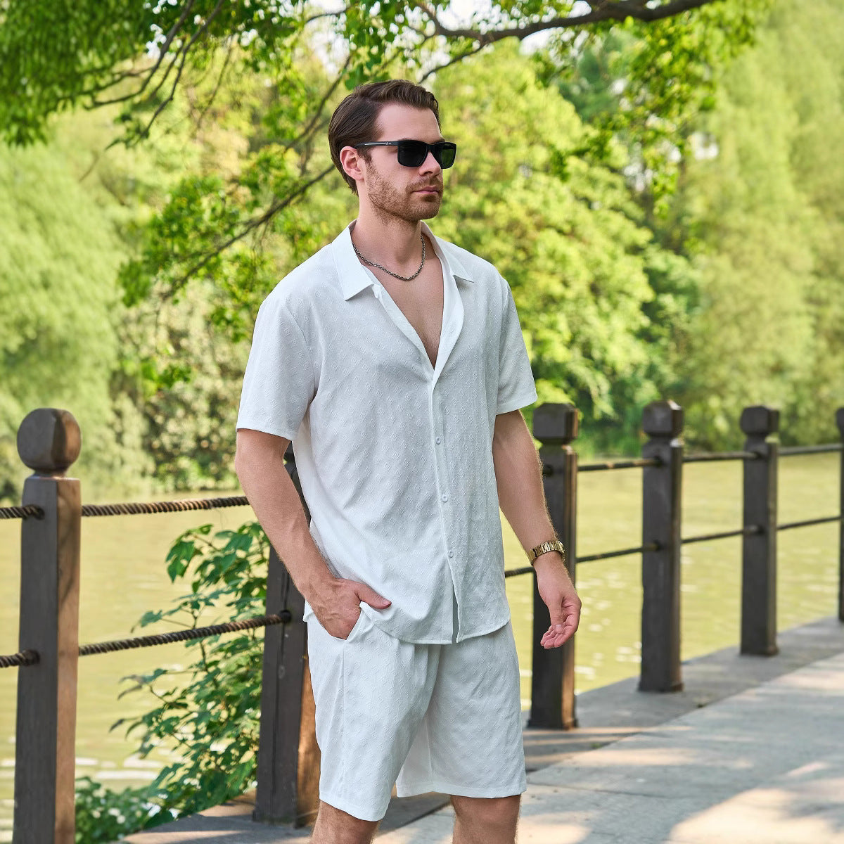 Herren Kurzarmhemd Shorts Set Sommer Trend