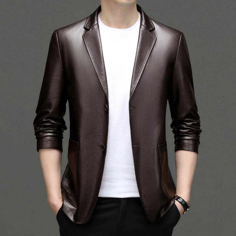 Herren Blazer Kunstleder Moderner Schnitt Eleganter Style