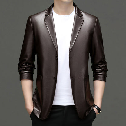 Herren Blazer Kunstleder Moderner Schnitt Eleganter Style