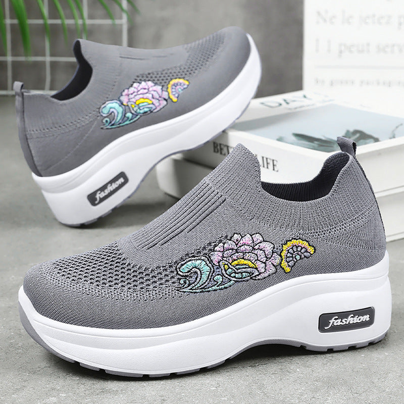 Damen Sneaker Sportlich Plateau Schuhe Floral Design