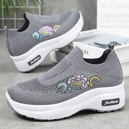 Damen Sneaker Sportlich Plateau Schuhe Floral Design