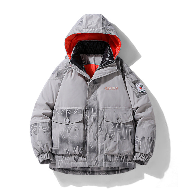 Herren Winterjacke Steppjacke Verstellbares Kapuzen-Design Praktische Taschen
