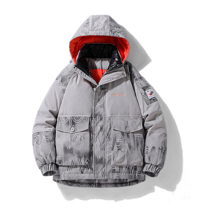 Herren Winterjacke Steppjacke Verstellbares Kapuzen-Design Praktische Taschen