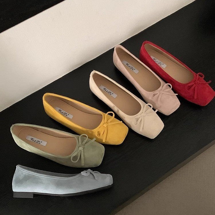 Damen Ballerinas Wildleder mit Schleifendetail Elegante Schuhe
