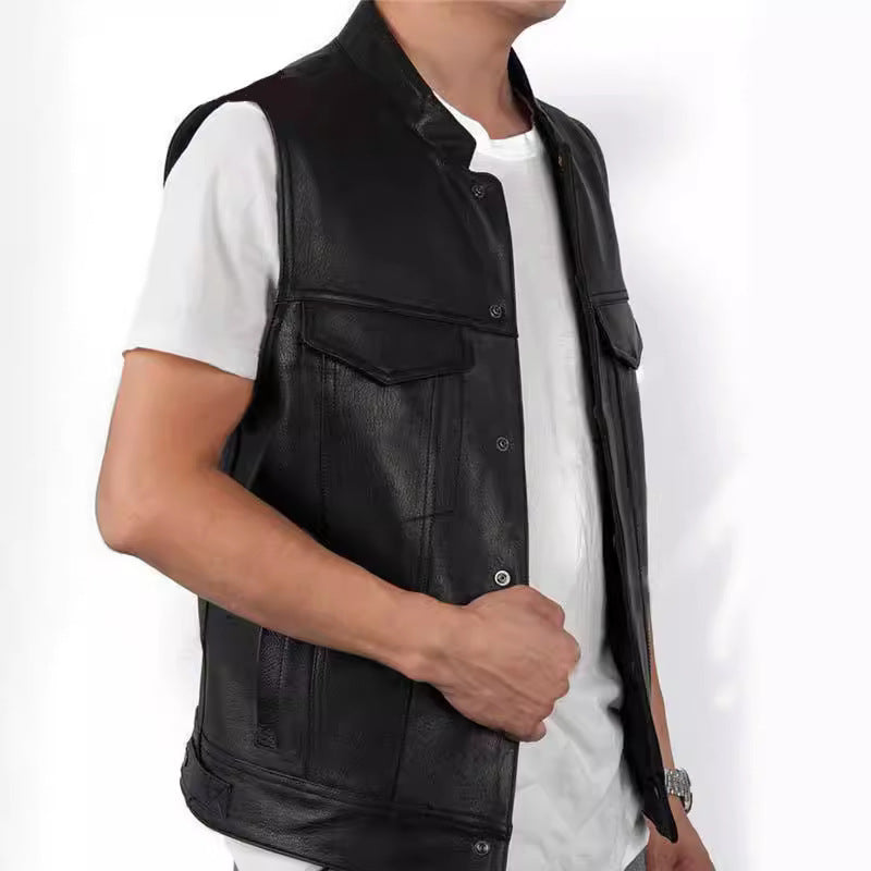 Lederweste Herren Modern mit Taschen Schwarz Ledermantel - BerlinGlamour