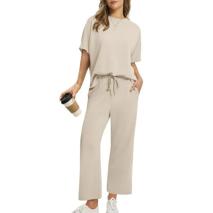 Damen Freizeitanzug Set Bequem Locker Schnitt Mit Taschen - BerlinGlamour