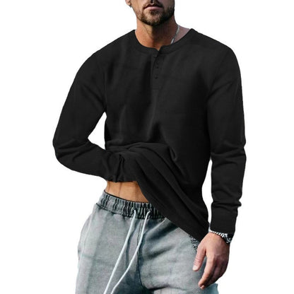Herren Langarmshirt Modern Weich Bequem mit Knöpfen