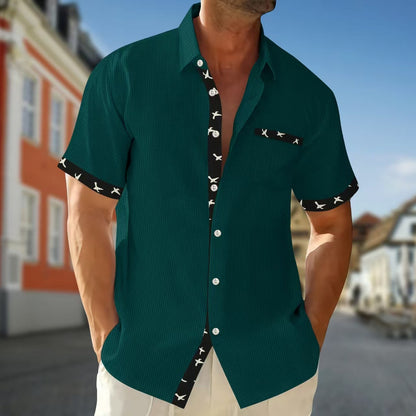 Herren Kurzarmhemd Modern Muster Kontrastakzente Sommer
