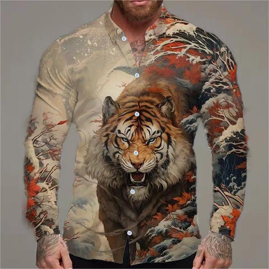 Herren Langarmhemd Tiermotiv Blumen Design Modern - BerlinGlamour