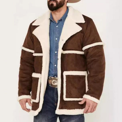 Herren Lederjacke Imitat Weich Lammfell Winter