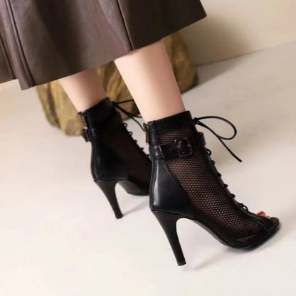 Damenschuhe Schnürstiefeletten Netz Elegant Absatz