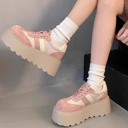 Damen Plattform Sneaker Hoch Veloursleder Bequem