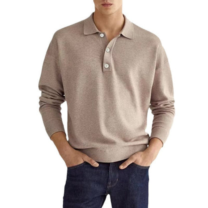 Herren Polo Langarm Elegant Bequem Knopfleiste Modern
