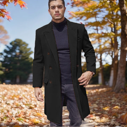 Herren Mantel Lang Doppelknöpfig Modern Schwarz