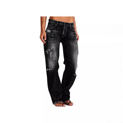 Damen Jeans Weitbein Destroyed Lässig Freizeit