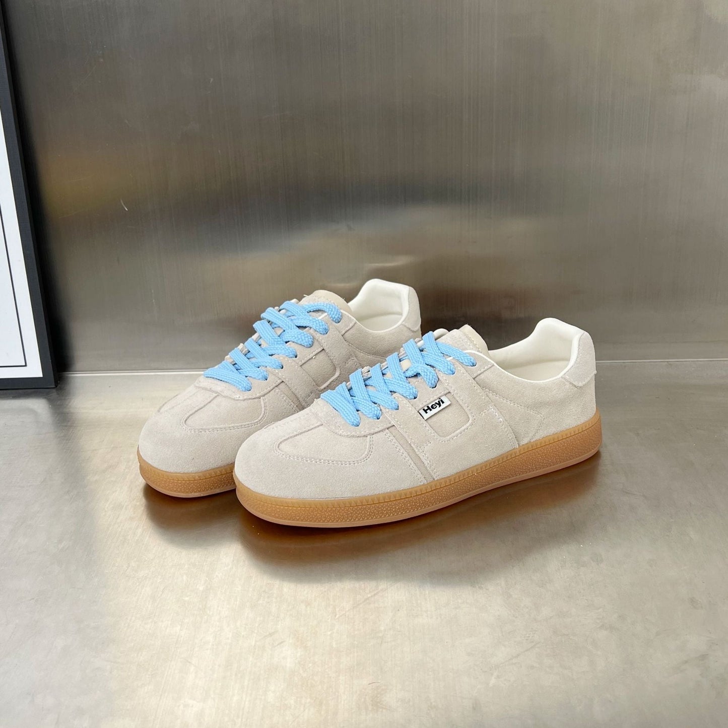 Damen Sneaker Sportlich Weich Wildleder Schnürsenkel