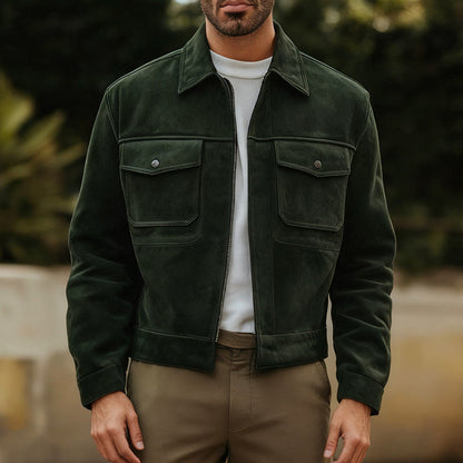 Herren Lederjacke Wildleder Modern mit Taschen