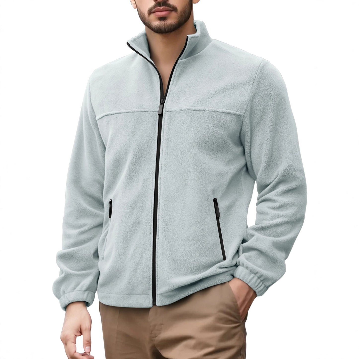 Herren Fleecejacke Hochkragen Warm Schwarz