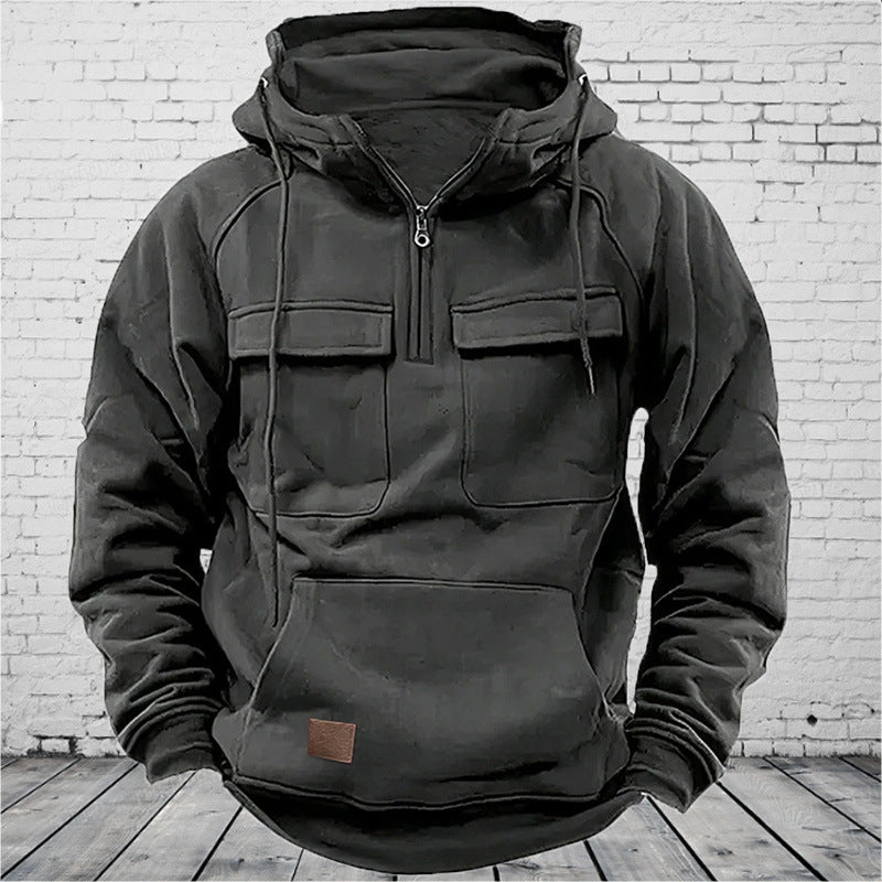 Herren Kapuzenpullover Modern mit Taschen Schwarz - BerlinGlamour
