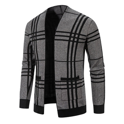 Herren Strickjacke Kariert Modern mit Taschen