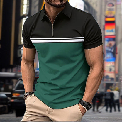 Herren Poloshirt Kurzarm Sportlich Reißverschluss Modern