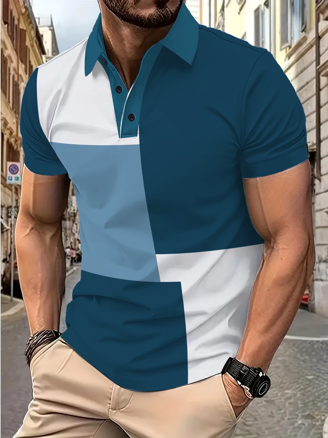 Herren Poloshirt Kurzarm Modern Blockdesign