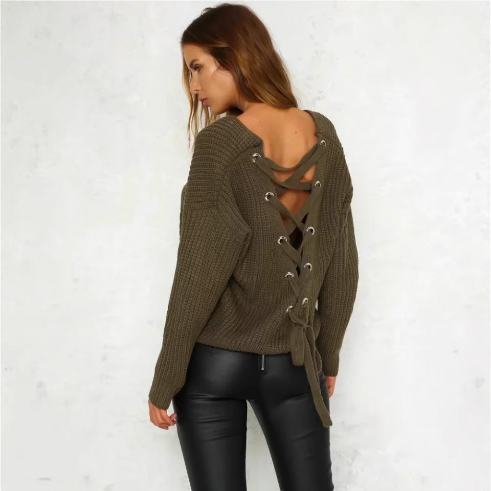 Damen Strickpullover V-Ausschnitt Dekorativ Trendig