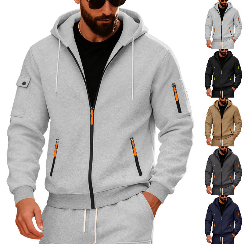 Herren Sportliche Zip-Hoodie mit Reißverschlusstaschen Modern - BerlinGlamour