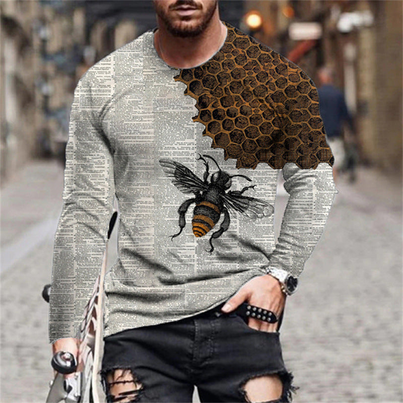 Herren Langarmshirt Bienen Muster Trendig Modern - BerlinGlamour