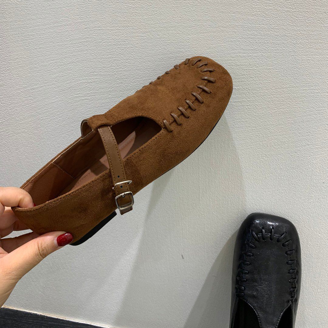 Damen Mokassins mit Stichen und verstellbarem Riemen Frauen Schuhe