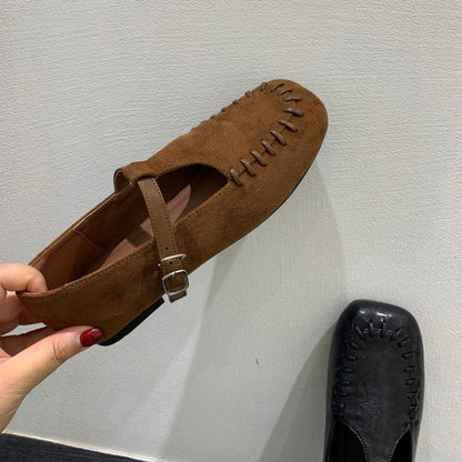 Damen Mokassins mit Stichen und verstellbarem Riemen Frauen Schuhe