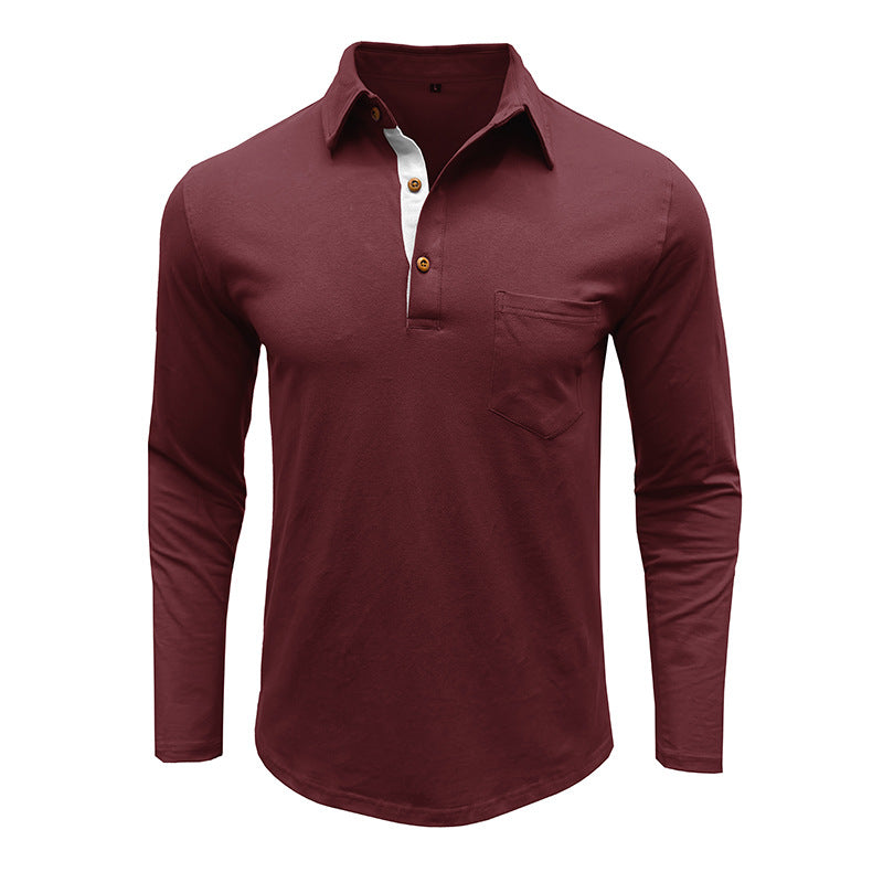 Herren Polohemd Langarm Modern mit Knöpfen und Brusttasche