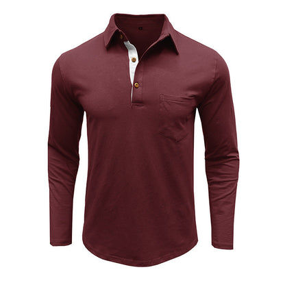 Herren Polohemd Langarm Modern mit Knöpfen und Brusttasche