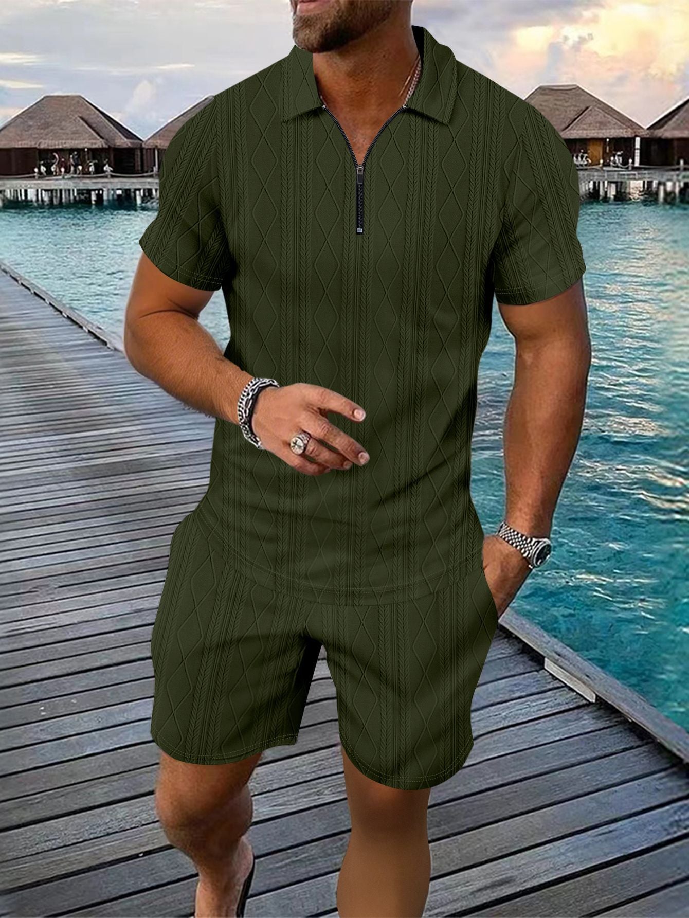 Herren Freizeit-Set Modern mit Kurz-Reißverschluss Trendsport