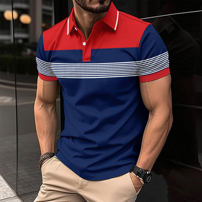 Herren Polohemd Kurzarm Streifenmuster Elegant Modern