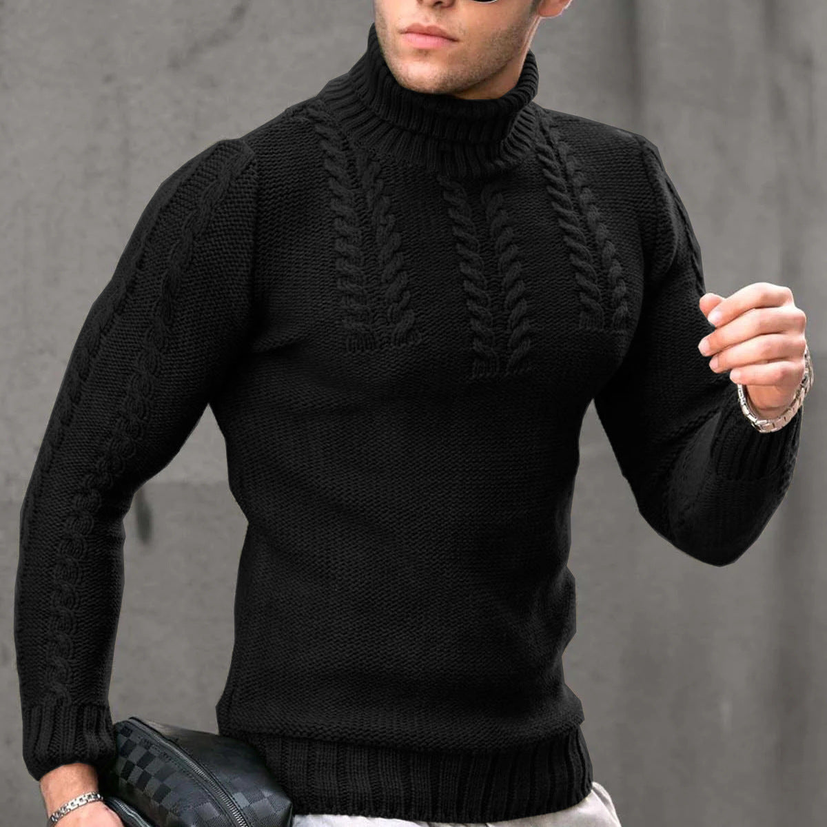 Herren Strickpullover Hochkragen Modisch Glatt