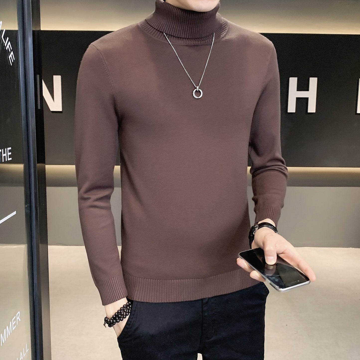 Herren Pullover Weich Strickware Hochkragen Modern
