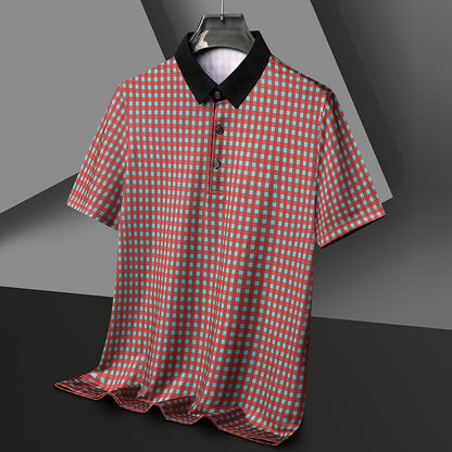 Herren Poloshirt Kariert Kontrastkragen Modern