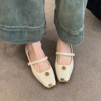 Damen Ballerinas Elegant Gold Dekoriert Komfortabel