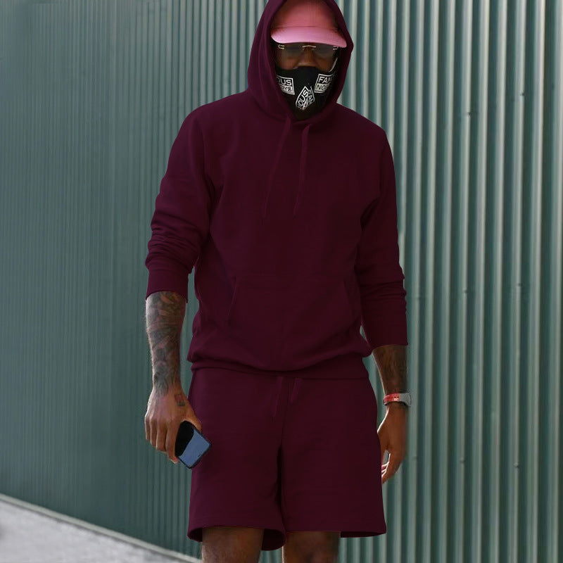 Herren Sport-Outfit Hoodie Shorts Set Athletisch Grau