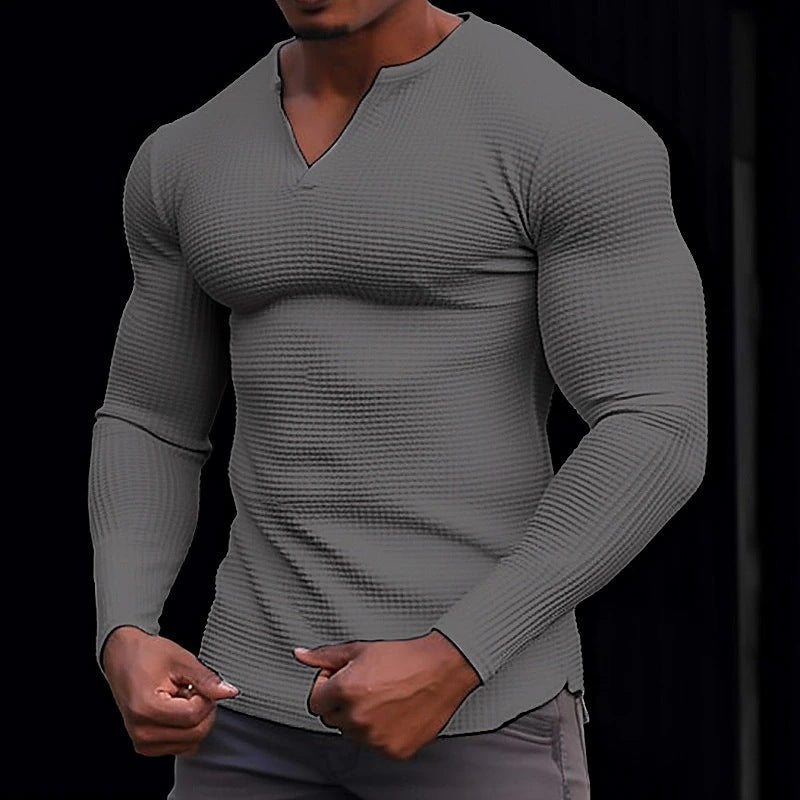 Herren T-Shirt Langarm Modern mit V-Ausschnitt Trendy