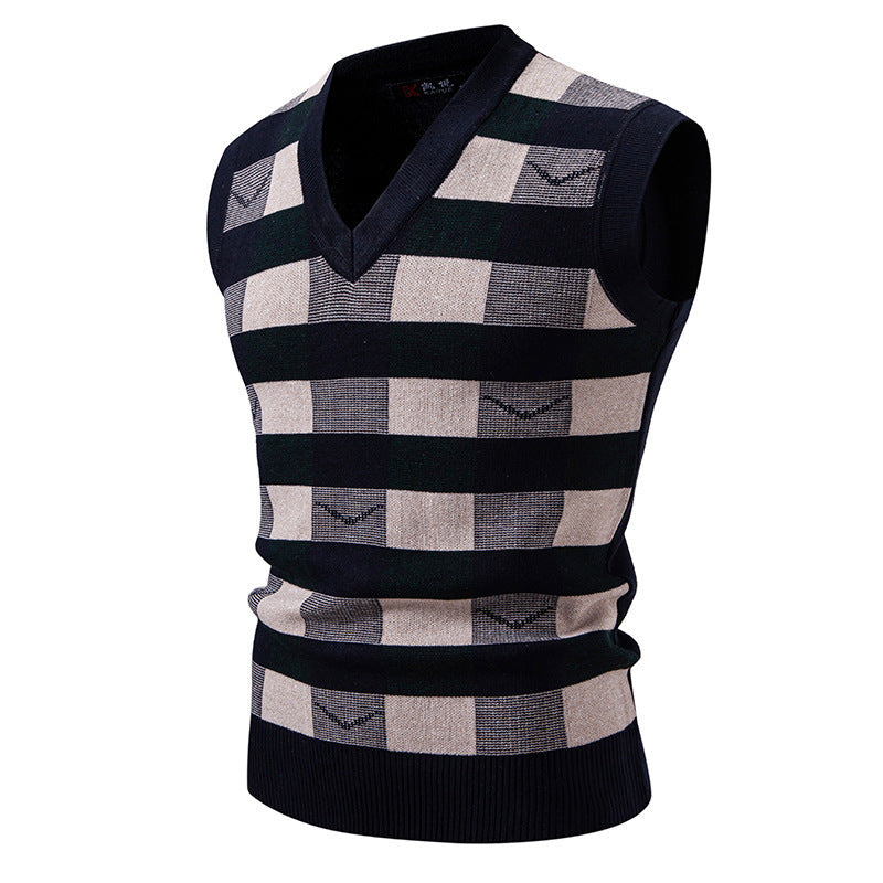 Herren Strickweste Karomuster Modern V-Ausschnitt