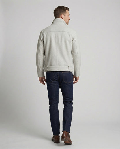 Herren Blouson Kurz Wollmix Stehkragen Taillengürtel