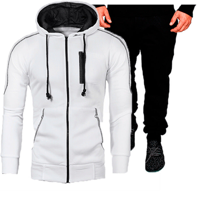 Herren Sport Outfit Kapuzenjacke Jogginghose Set Schwarz
