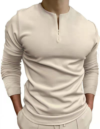 Herren Langarmshirt Sportlich Modern Stehkragen Reißverschluss