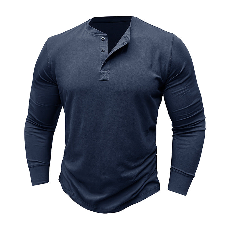 Herren Langarmshirt Modern Bequem Knopfleiste